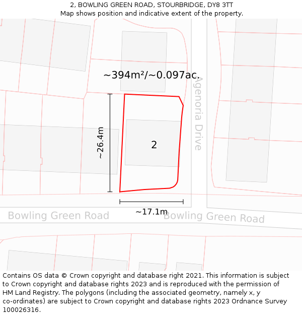 2, BOWLING GREEN ROAD, STOURBRIDGE, DY8 3TT: Plot and title map