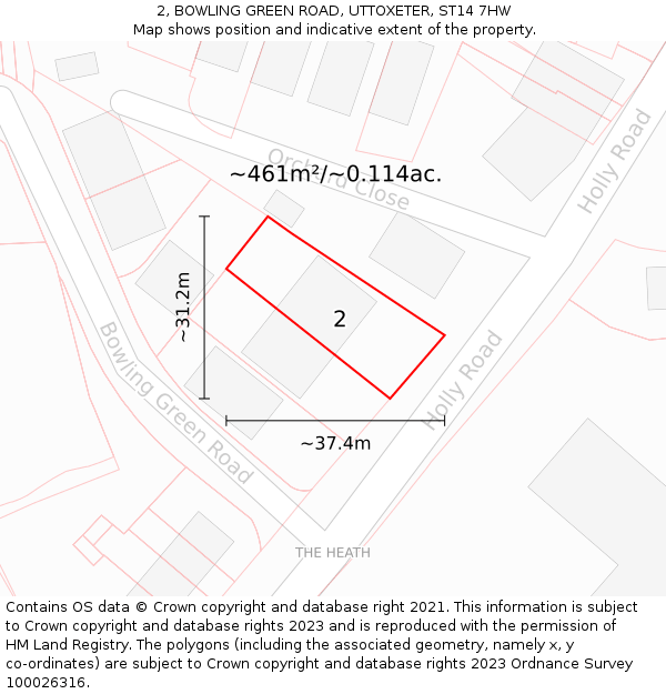2, BOWLING GREEN ROAD, UTTOXETER, ST14 7HW: Plot and title map