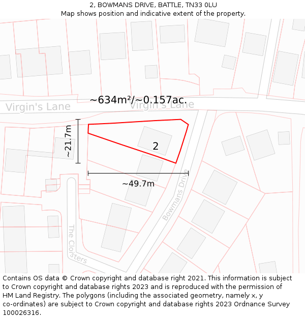 2, BOWMANS DRIVE, BATTLE, TN33 0LU: Plot and title map