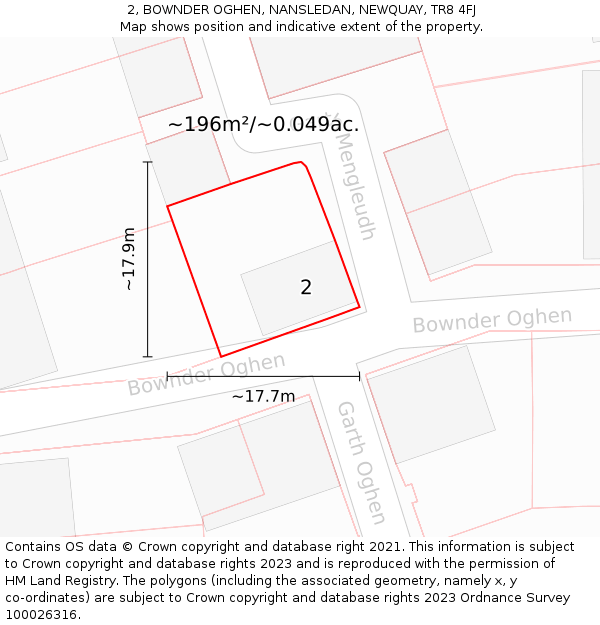 2, BOWNDER OGHEN, NANSLEDAN, NEWQUAY, TR8 4FJ: Plot and title map