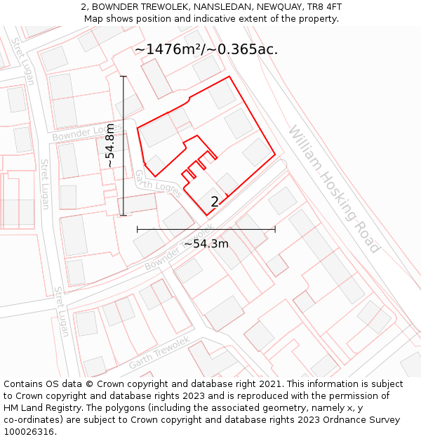 2, BOWNDER TREWOLEK, NANSLEDAN, NEWQUAY, TR8 4FT: Plot and title map
