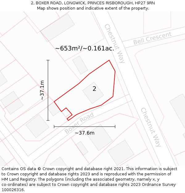 2, BOXER ROAD, LONGWICK, PRINCES RISBOROUGH, HP27 9RN: Plot and title map