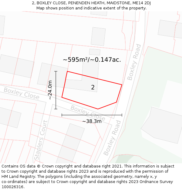 2, BOXLEY CLOSE, PENENDEN HEATH, MAIDSTONE, ME14 2DJ: Plot and title map