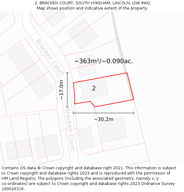 2, BRACKEN COURT, SOUTH HYKEHAM, LINCOLN, LN6 9WQ: Plot and title map