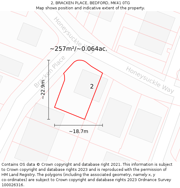 2, BRACKEN PLACE, BEDFORD, MK41 0TG: Plot and title map