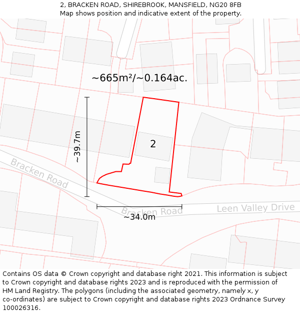 2, BRACKEN ROAD, SHIREBROOK, MANSFIELD, NG20 8FB: Plot and title map