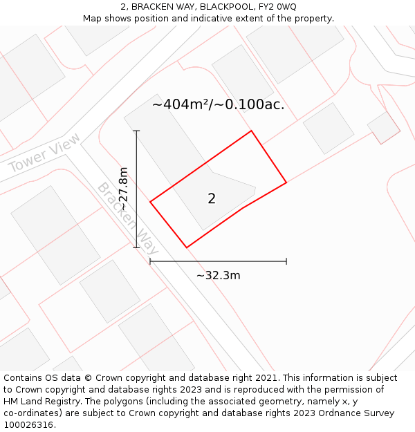 2, BRACKEN WAY, BLACKPOOL, FY2 0WQ: Plot and title map