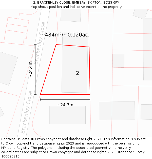 2, BRACKENLEY CLOSE, EMBSAY, SKIPTON, BD23 6PY: Plot and title map