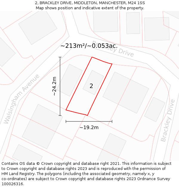 2, BRACKLEY DRIVE, MIDDLETON, MANCHESTER, M24 1SS: Plot and title map