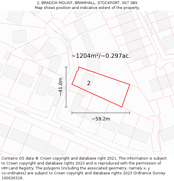 2, BRADDA MOUNT, BRAMHALL, STOCKPORT, SK7 3BX: Plot and title map