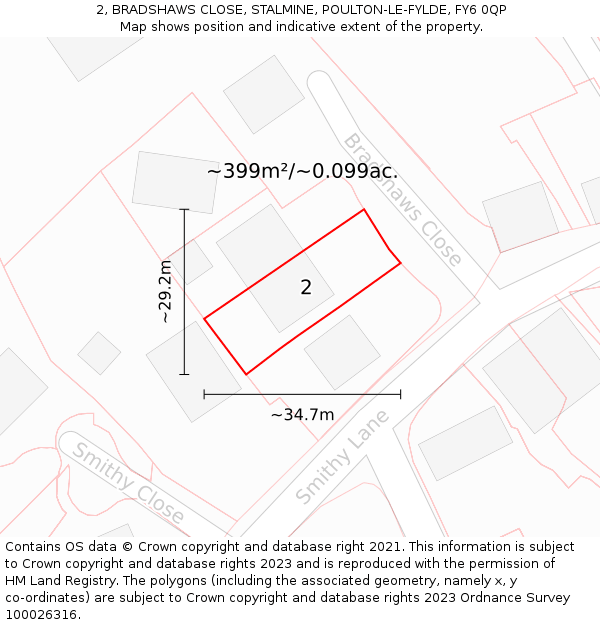 2, BRADSHAWS CLOSE, STALMINE, POULTON-LE-FYLDE, FY6 0QP: Plot and title map