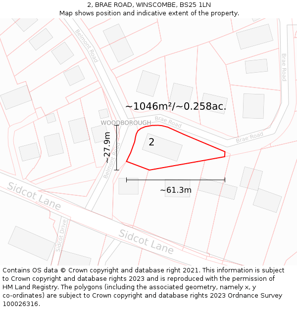 2, BRAE ROAD, WINSCOMBE, BS25 1LN: Plot and title map