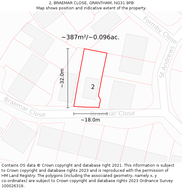 2, BRAEMAR CLOSE, GRANTHAM, NG31 9PB: Plot and title map