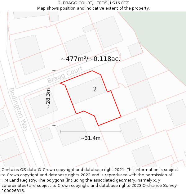 2, BRAGG COURT, LEEDS, LS16 8FZ: Plot and title map