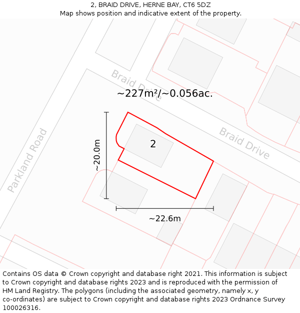 2, BRAID DRIVE, HERNE BAY, CT6 5DZ: Plot and title map