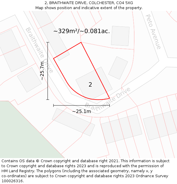 2, BRAITHWAITE DRIVE, COLCHESTER, CO4 5XG: Plot and title map