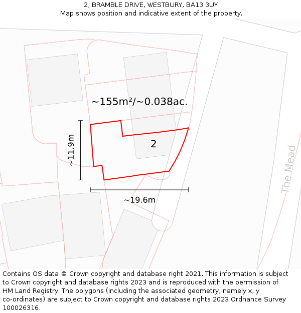 2, BRAMBLE DRIVE, WESTBURY, BA13 3UY: Plot and title map