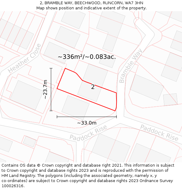 2, BRAMBLE WAY, BEECHWOOD, RUNCORN, WA7 3HN: Plot and title map