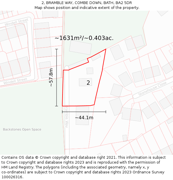 2, BRAMBLE WAY, COMBE DOWN, BATH, BA2 5DR: Plot and title map