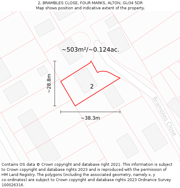 2, BRAMBLES CLOSE, FOUR MARKS, ALTON, GU34 5DR: Plot and title map