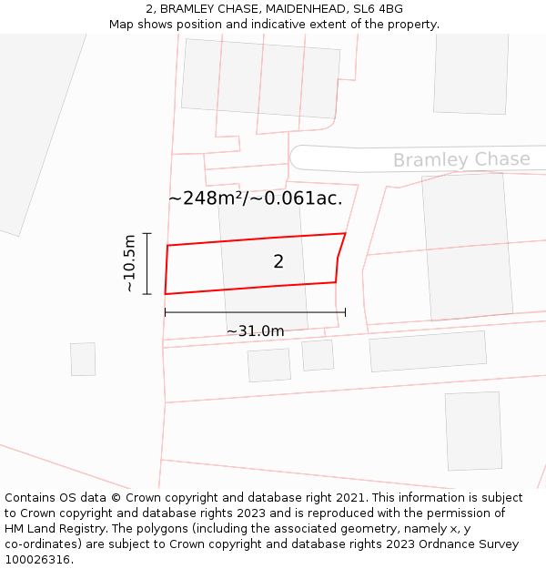 2, BRAMLEY CHASE, MAIDENHEAD, SL6 4BG: Plot and title map