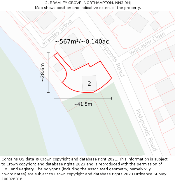 2, BRAMLEY GROVE, NORTHAMPTON, NN3 9HJ: Plot and title map