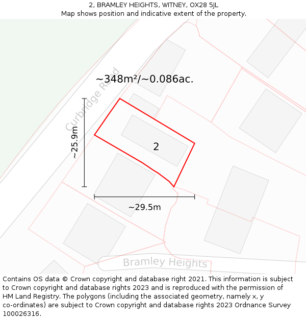 2, BRAMLEY HEIGHTS, WITNEY, OX28 5JL: Plot and title map