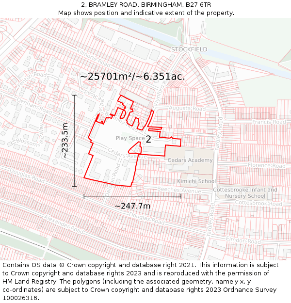 2, BRAMLEY ROAD, BIRMINGHAM, B27 6TR: Plot and title map