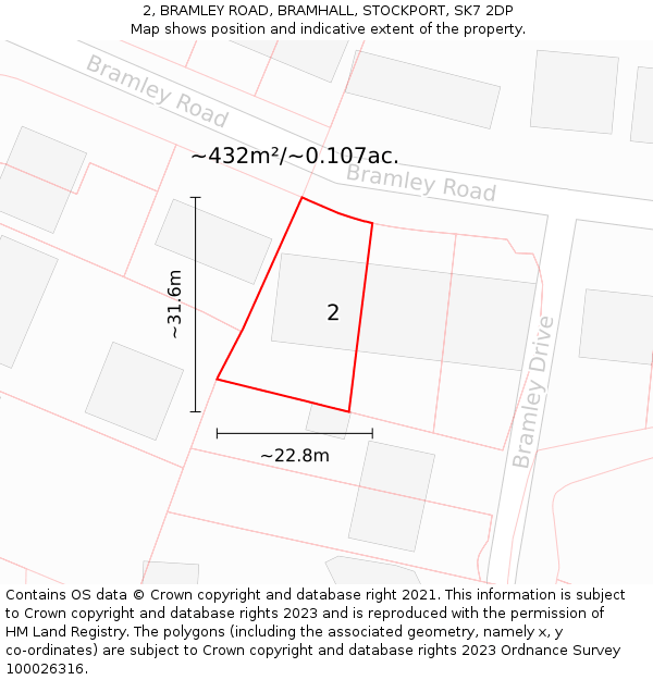 2, BRAMLEY ROAD, BRAMHALL, STOCKPORT, SK7 2DP: Plot and title map