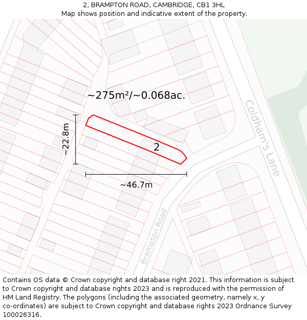 2, BRAMPTON ROAD, CAMBRIDGE, CB1 3HL: Plot and title map