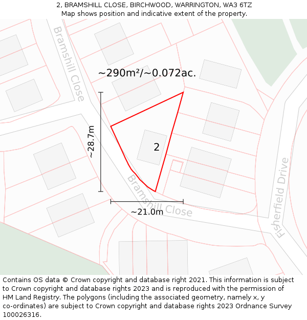 2, BRAMSHILL CLOSE, BIRCHWOOD, WARRINGTON, WA3 6TZ: Plot and title map