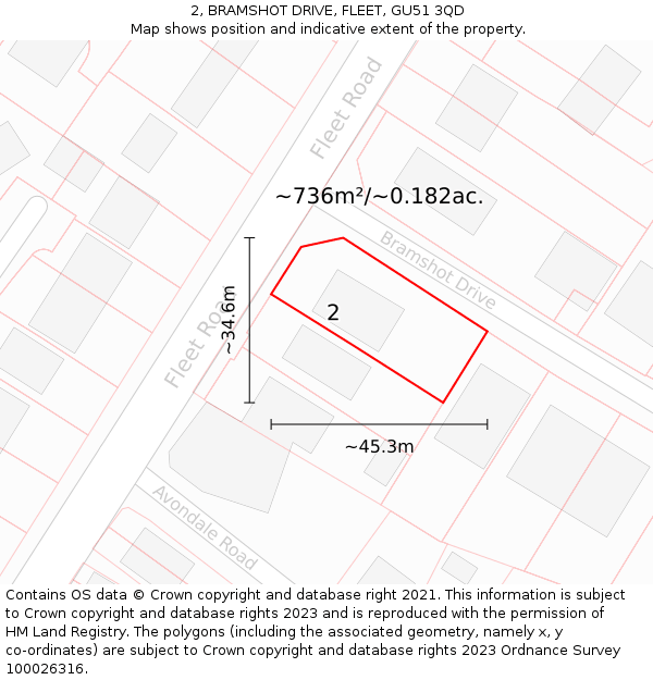 2, BRAMSHOT DRIVE, FLEET, GU51 3QD: Plot and title map