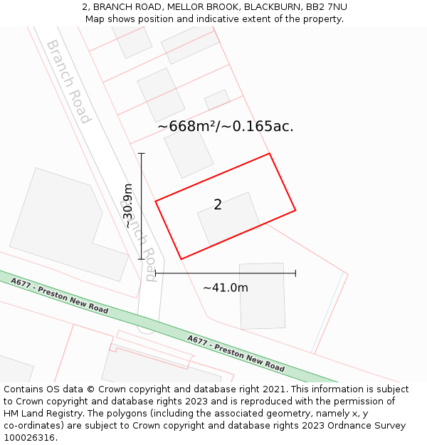 2, BRANCH ROAD, MELLOR BROOK, BLACKBURN, BB2 7NU: Plot and title map