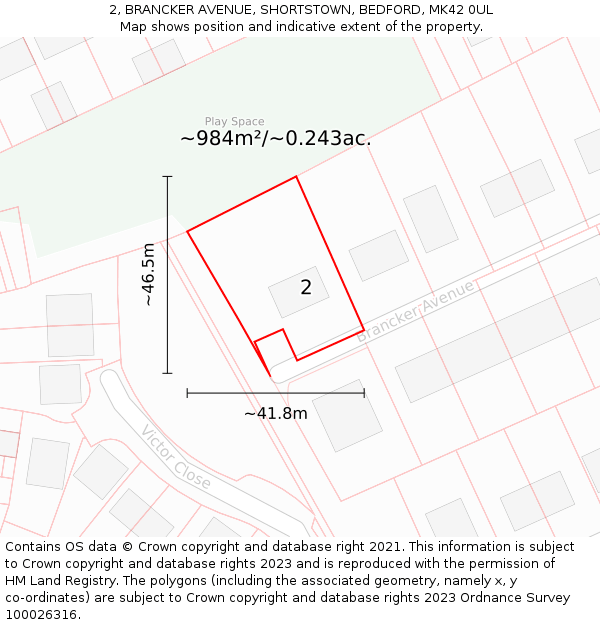2, BRANCKER AVENUE, SHORTSTOWN, BEDFORD, MK42 0UL: Plot and title map