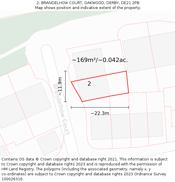 2, BRANDELHOW COURT, OAKWOOD, DERBY, DE21 2PB: Plot and title map