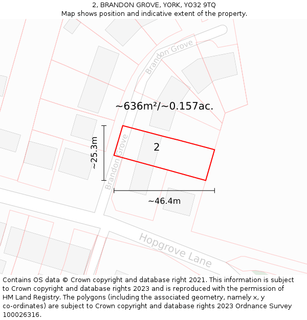 2, BRANDON GROVE, YORK, YO32 9TQ: Plot and title map