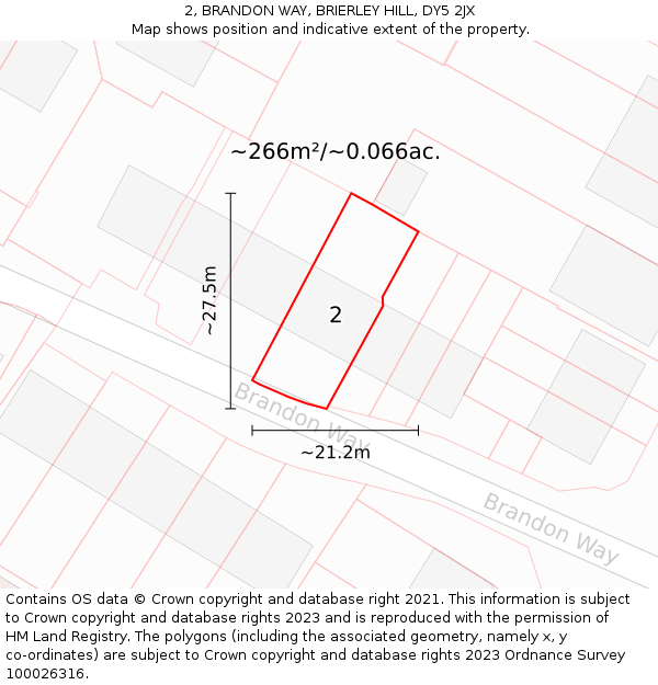 2, BRANDON WAY, BRIERLEY HILL, DY5 2JX: Plot and title map