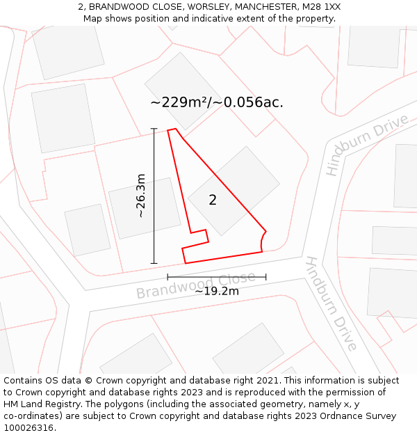 2, BRANDWOOD CLOSE, WORSLEY, MANCHESTER, M28 1XX: Plot and title map