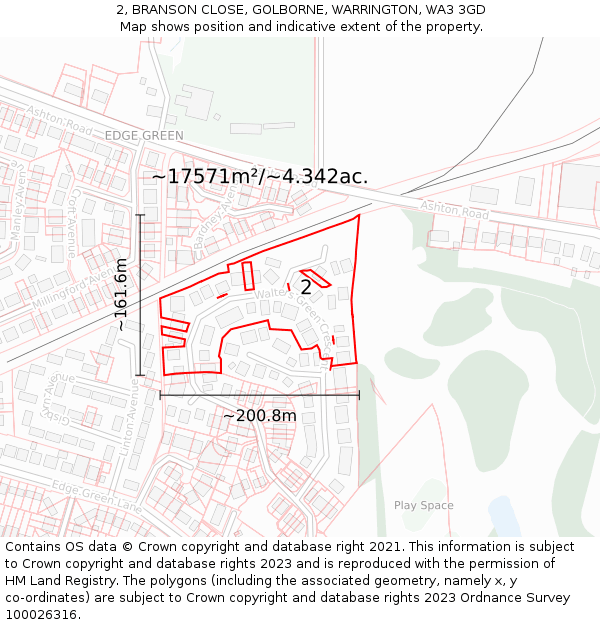 2, BRANSON CLOSE, GOLBORNE, WARRINGTON, WA3 3GD: Plot and title map