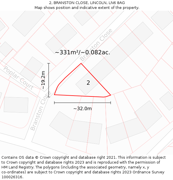 2, BRANSTON CLOSE, LINCOLN, LN6 8AG: Plot and title map