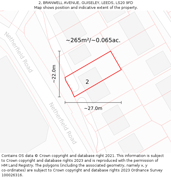 2, BRANWELL AVENUE, GUISELEY, LEEDS, LS20 9FD: Plot and title map