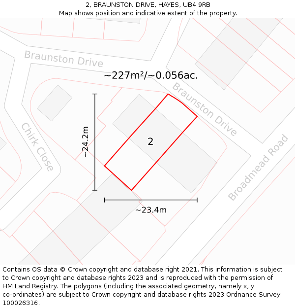 2, BRAUNSTON DRIVE, HAYES, UB4 9RB: Plot and title map