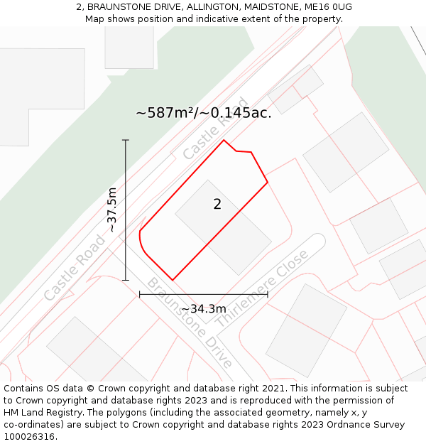 2, BRAUNSTONE DRIVE, ALLINGTON, MAIDSTONE, ME16 0UG: Plot and title map