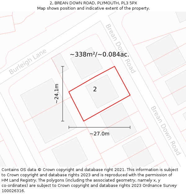 2, BREAN DOWN ROAD, PLYMOUTH, PL3 5PX: Plot and title map