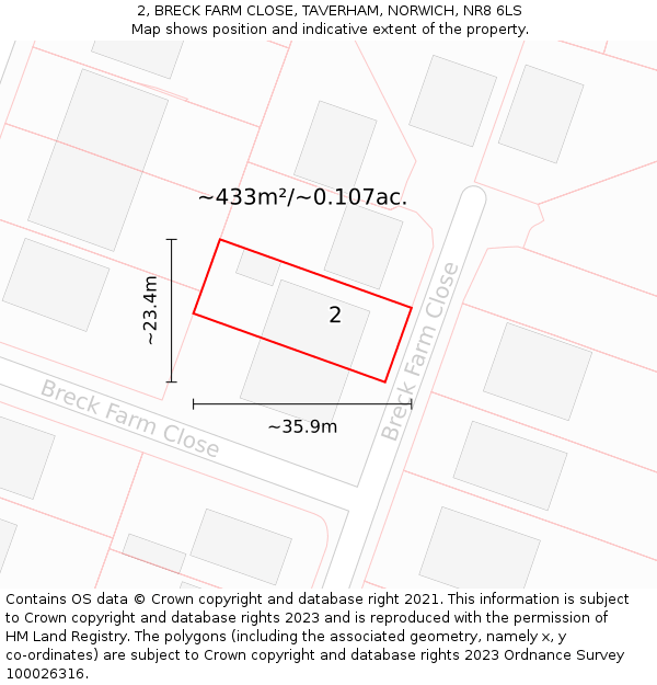 2, BRECK FARM CLOSE, TAVERHAM, NORWICH, NR8 6LS: Plot and title map