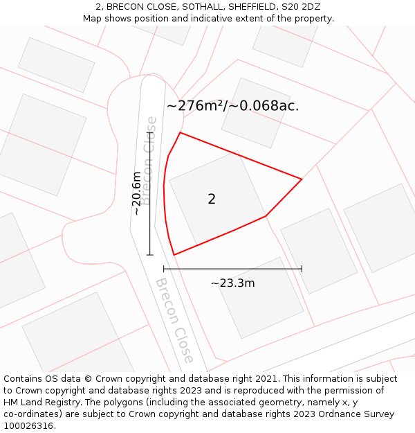 2, BRECON CLOSE, SOTHALL, SHEFFIELD, S20 2DZ: Plot and title map