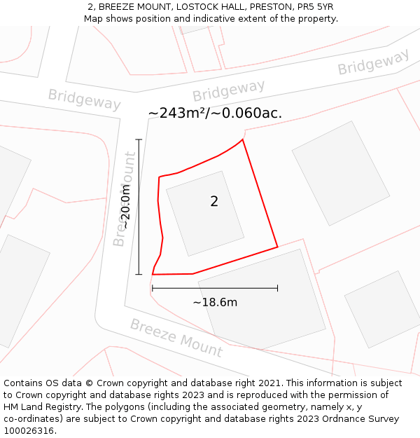 2, BREEZE MOUNT, LOSTOCK HALL, PRESTON, PR5 5YR: Plot and title map