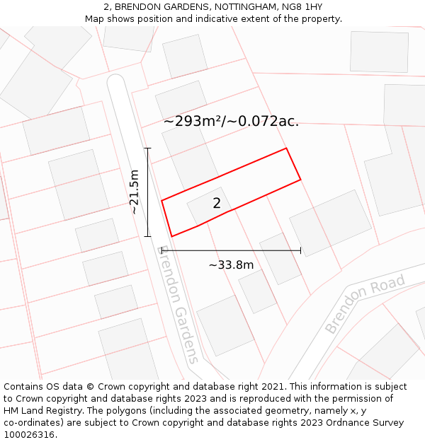 2, BRENDON GARDENS, NOTTINGHAM, NG8 1HY: Plot and title map