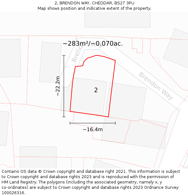 2, BRENDON WAY, CHEDDAR, BS27 3PU: Plot and title map