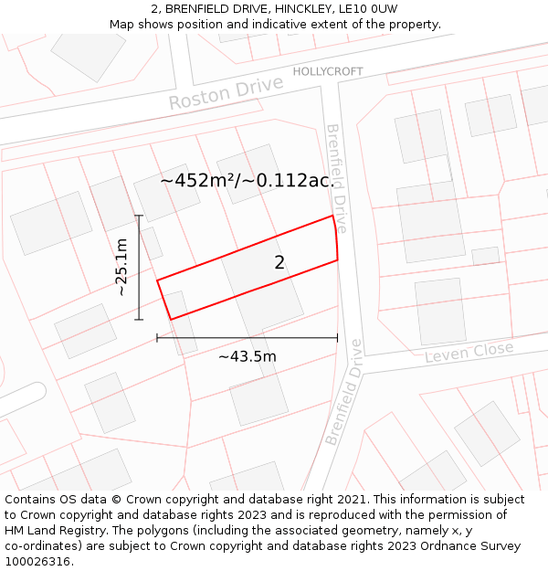 2, BRENFIELD DRIVE, HINCKLEY, LE10 0UW: Plot and title map